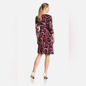 Evan Picone Red-Combo Abstract‎ Side Tie Stretch Jersey Dress size Large (A146)